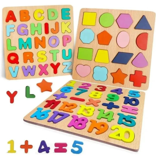 Wooden Colorful Numbers, Shapes and Alphabets