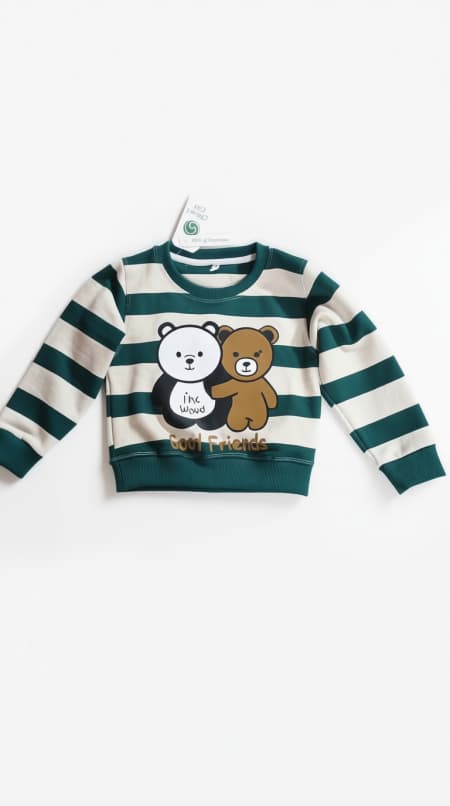 Boys Winter Fleece Suit – “Good Friends” Bear Stripe Sweatshirt
