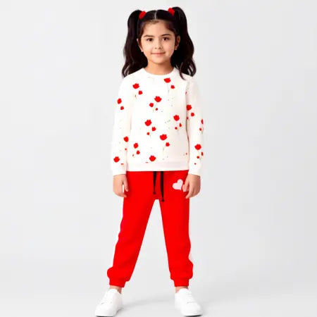 Red Floral Sweatshirt & Jogger Set
