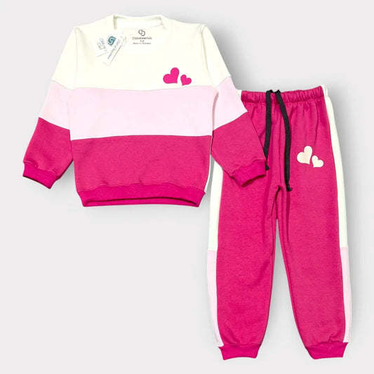Pink Heart Color Block Sweatshirt and Jogger Set