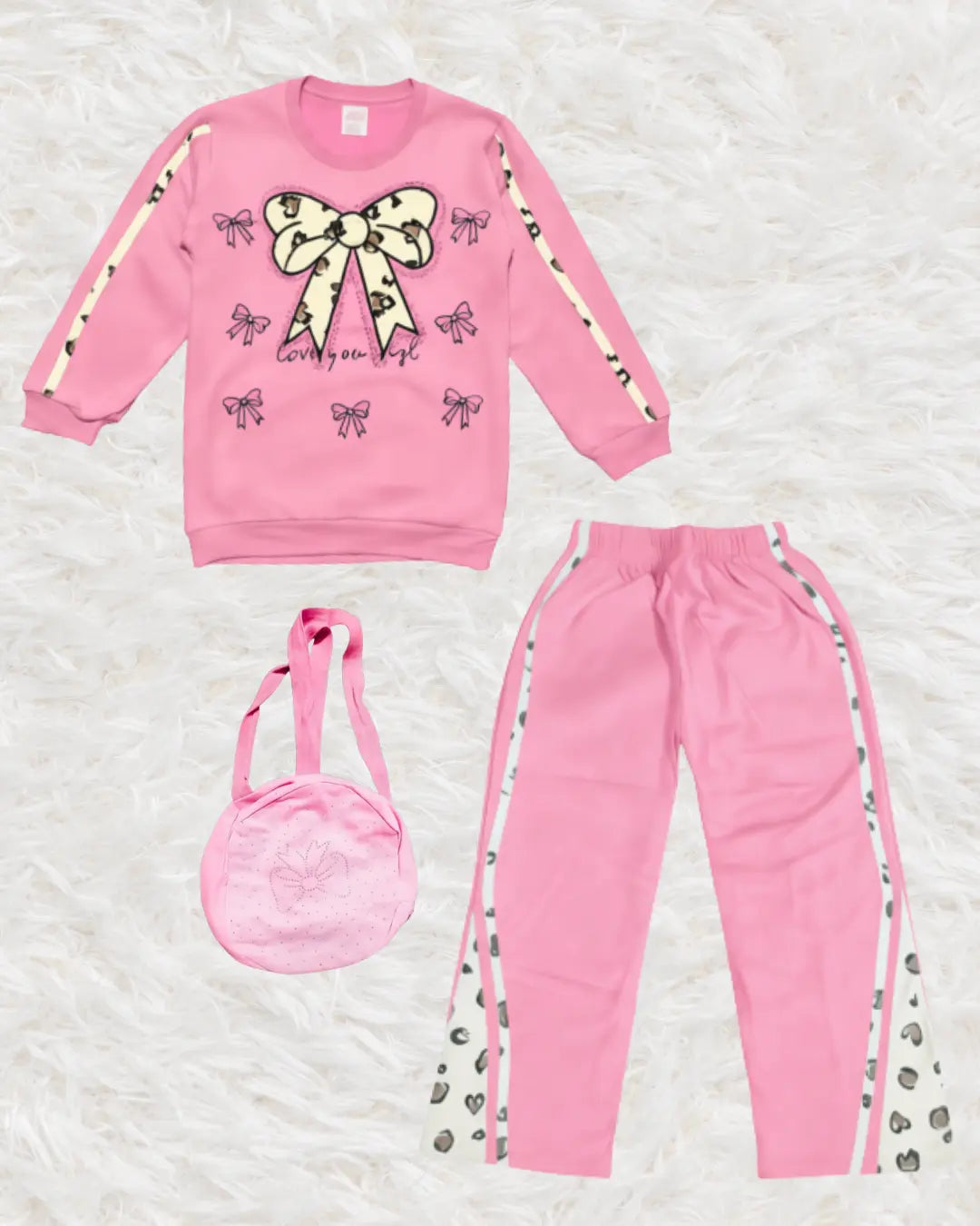 Girls Bow Fleece Winter Tracksuit  Set with Matching Purse