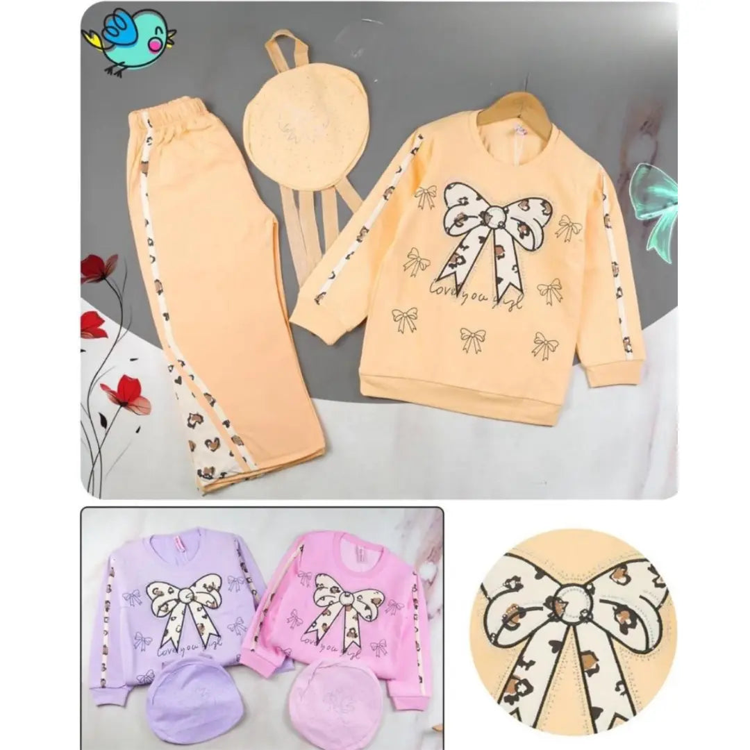 Girls Bow Fleece Winter Tracksuit  Set with Matching Purse