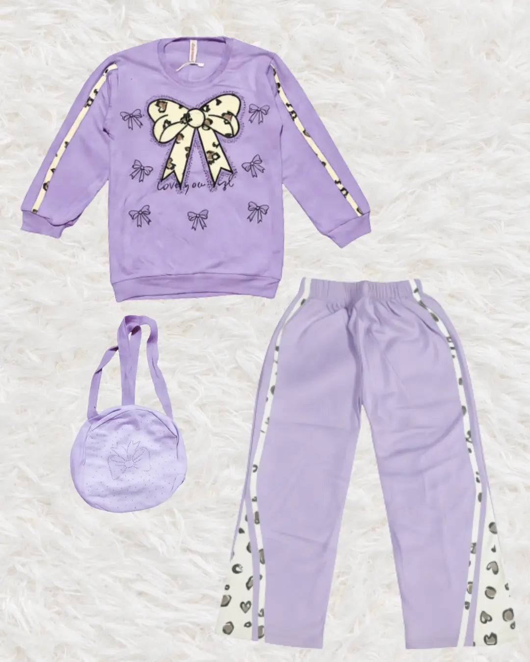Girls Bow Fleece Winter Tracksuit  Set with Matching Purse